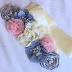 Multi-Coloured Floral Hairband With Satin Sash Belt