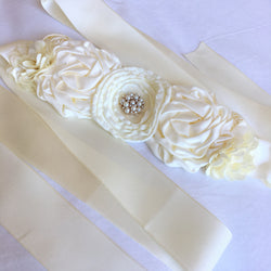 Ivory Floral Hairband With Satin Sash Belt