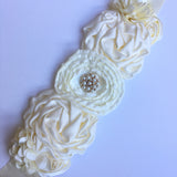 Ivory Floral Hairband With Satin Sash Belt