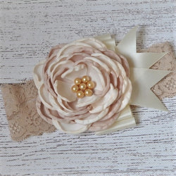 Pretty Ivory And Tan Flower Headband
