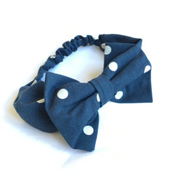 Polka Dot Big Bow Headband - Navy Blue
